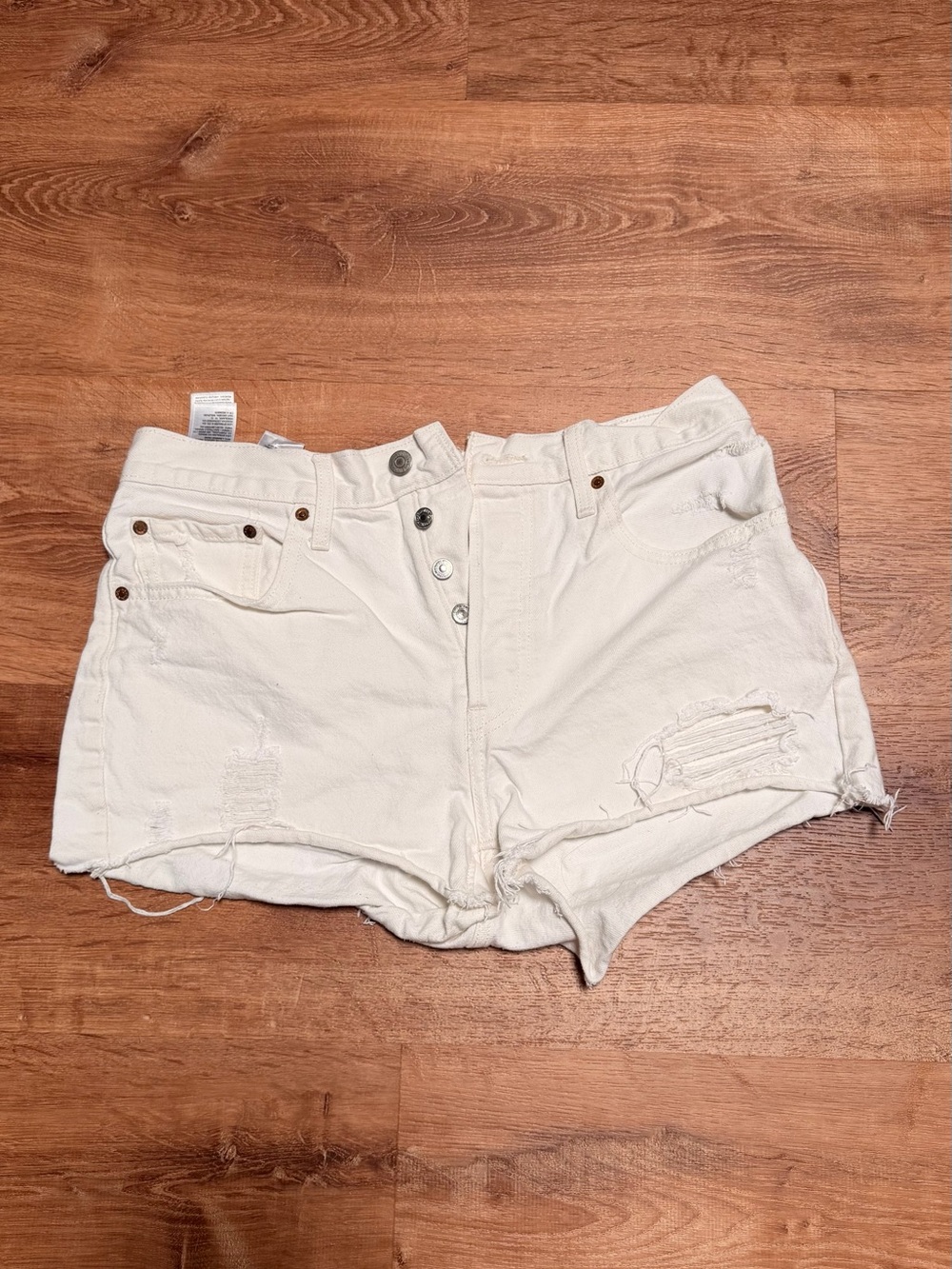 Levi's White Distressed High-Rise Jean Shorts